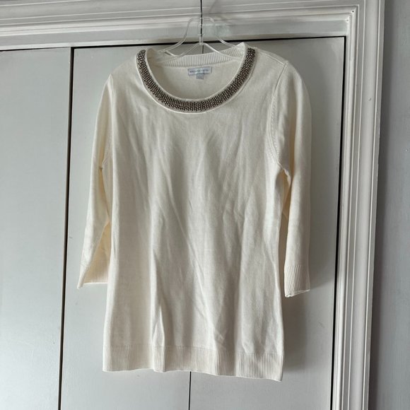 NWOT! New York & Co Winter White Sweater - Embellished Collar - Size Medium - Picture 1 of 5